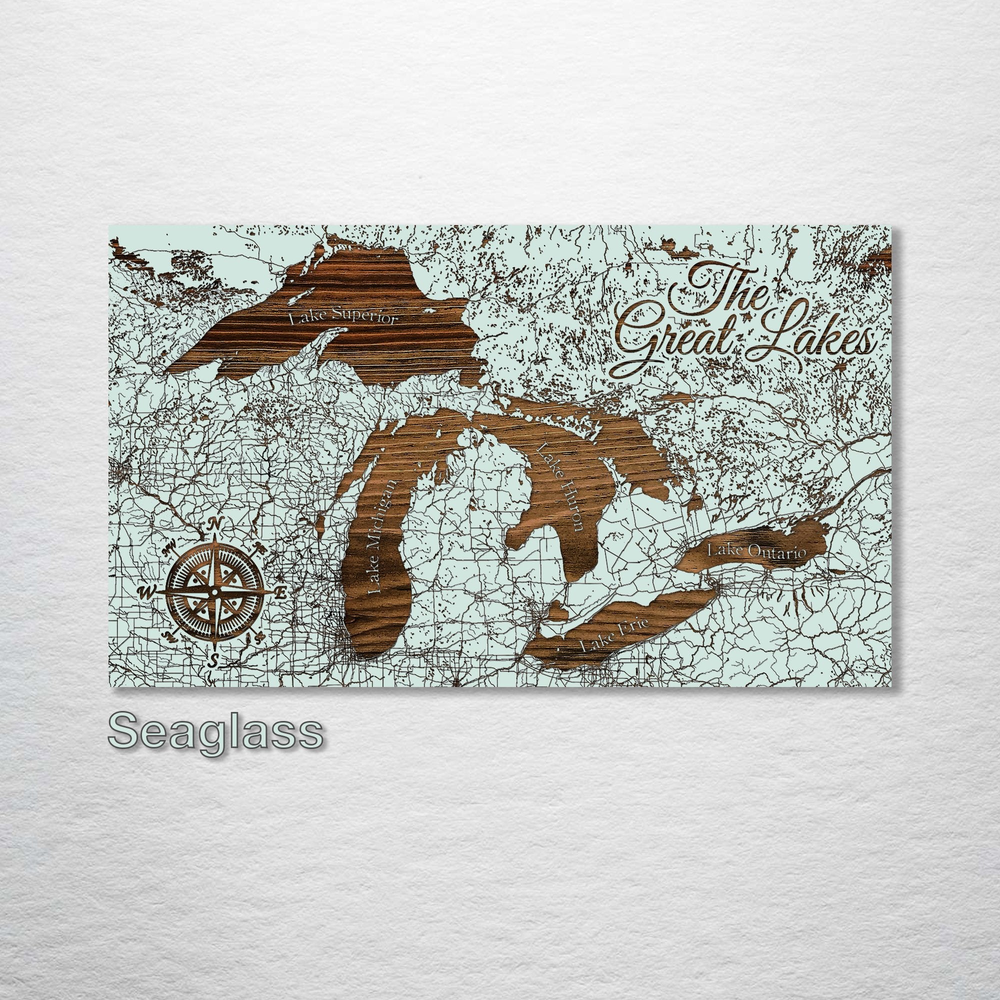 Great Lakes Street Map on Wood - Michigan, Ohio, Illinois, Pennsylvania, Wisconsin, Toronto, Ontario, New York