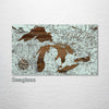 Great Lakes Street Map on Wood - Michigan, Ohio, Illinois, Pennsylvania, Wisconsin, Toronto, Ontario, New York