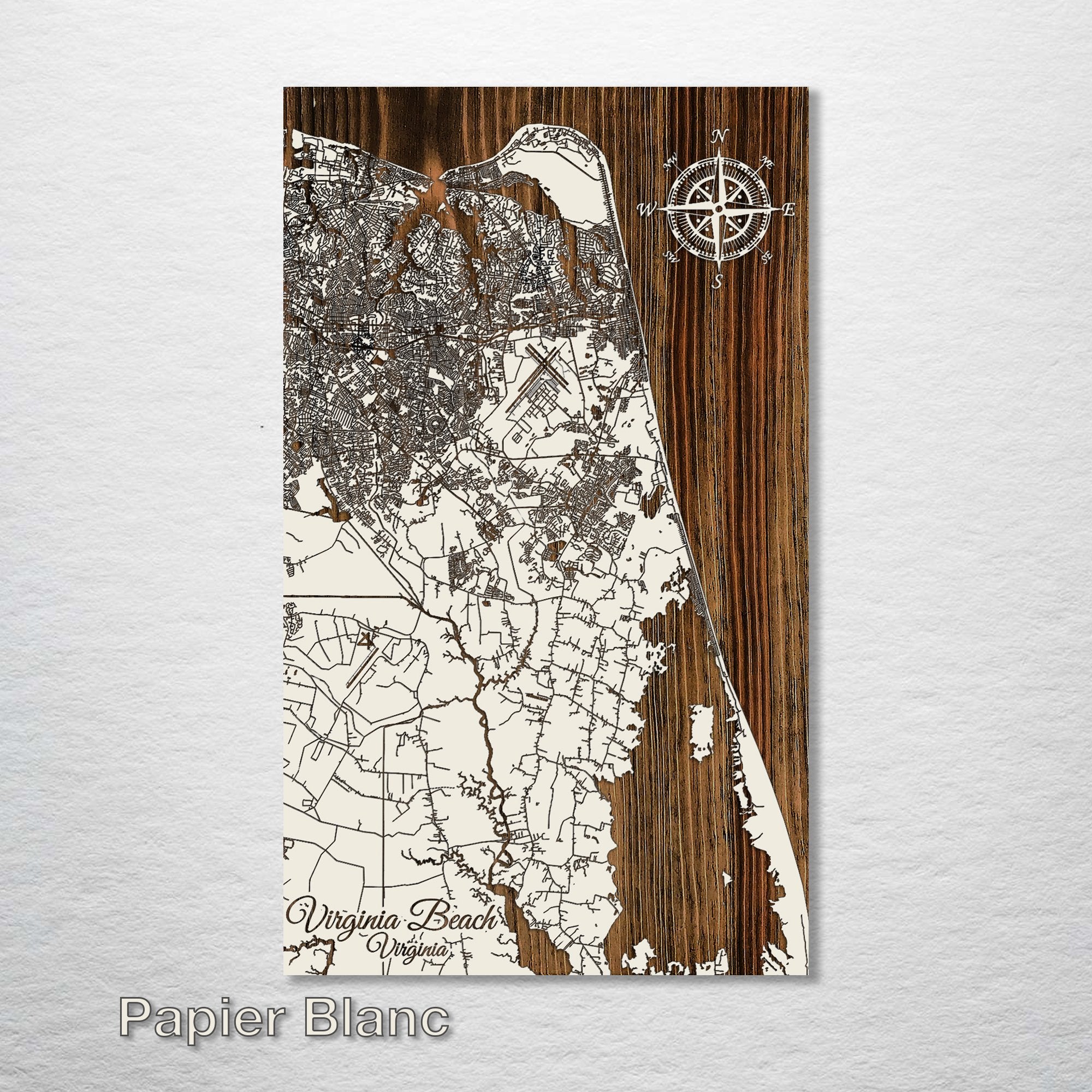 Virginia Beach - Street Map on Wood