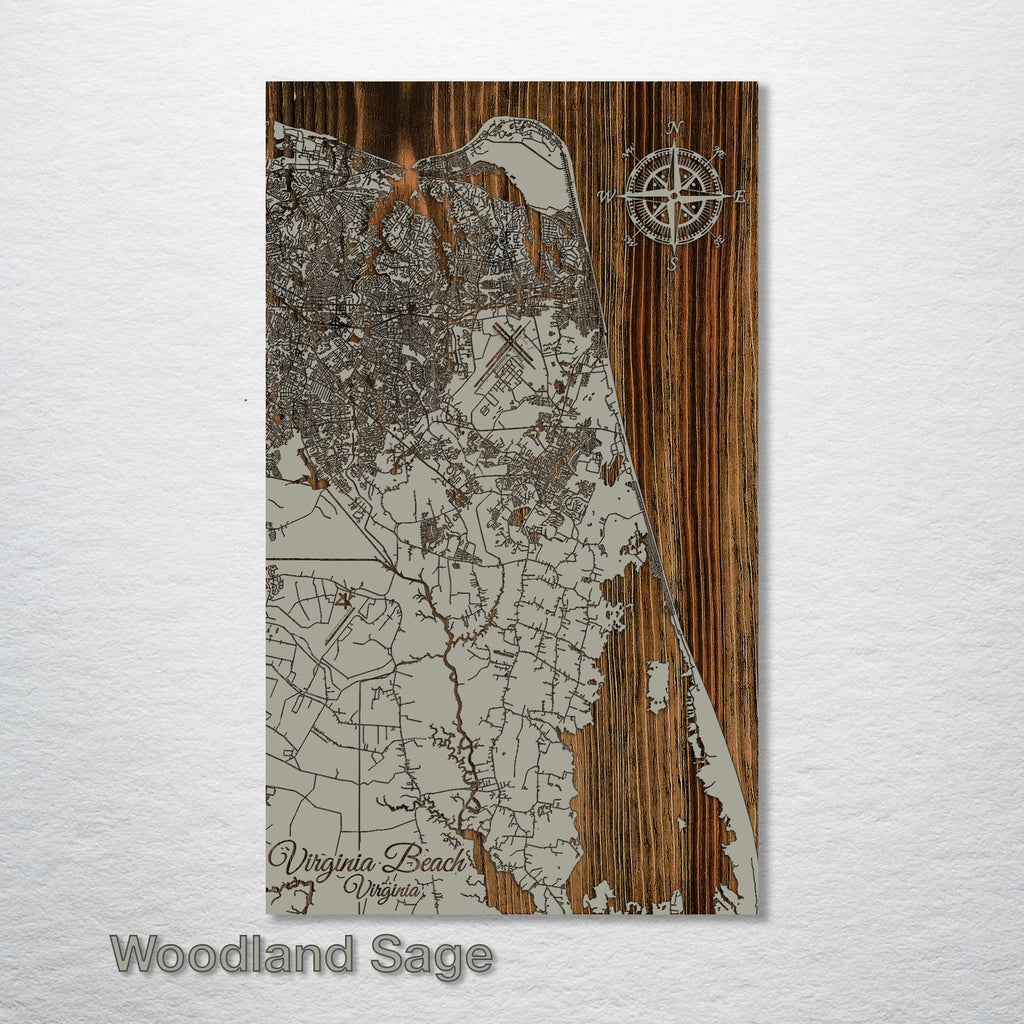 Virginia Beach - Street Map on Wood