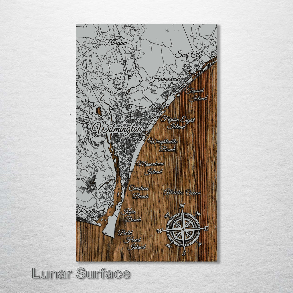 Wilmington, NC - Street Map on Wood