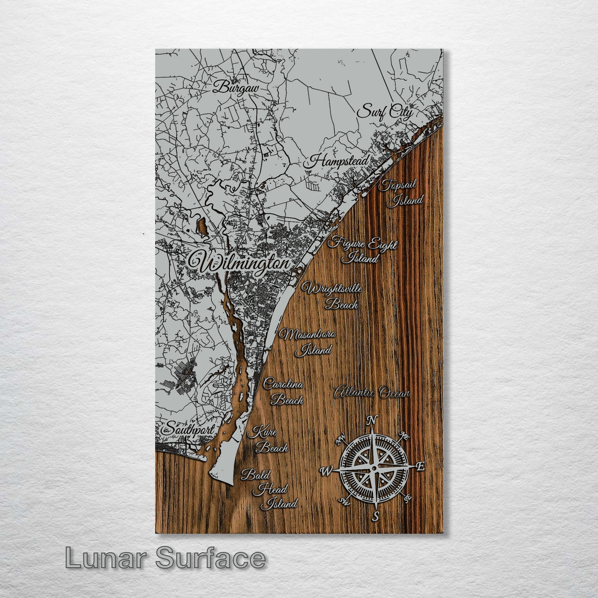 Wilmington, NC - Street Map on Wood