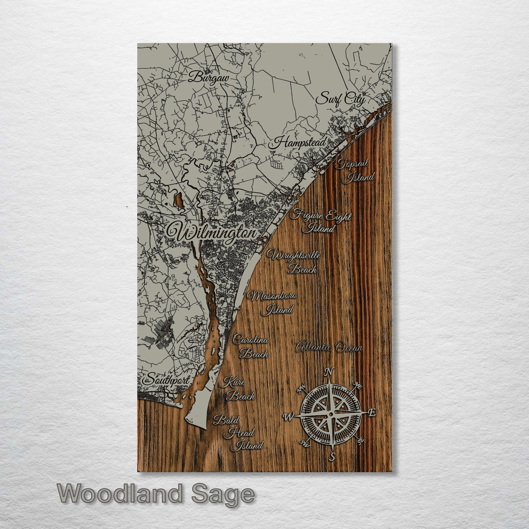 Wilmington, NC - Street Map on Wood