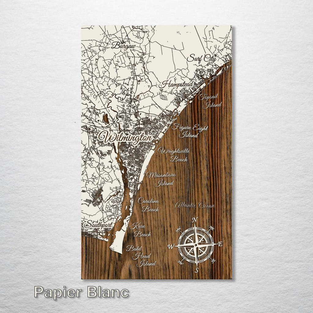 Wilmington, NC - Street Map on Wood
