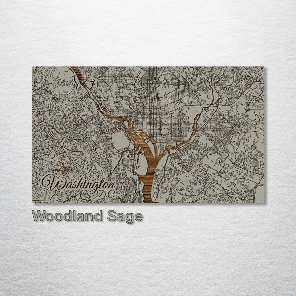 Washington, DC - Street Map on Wood