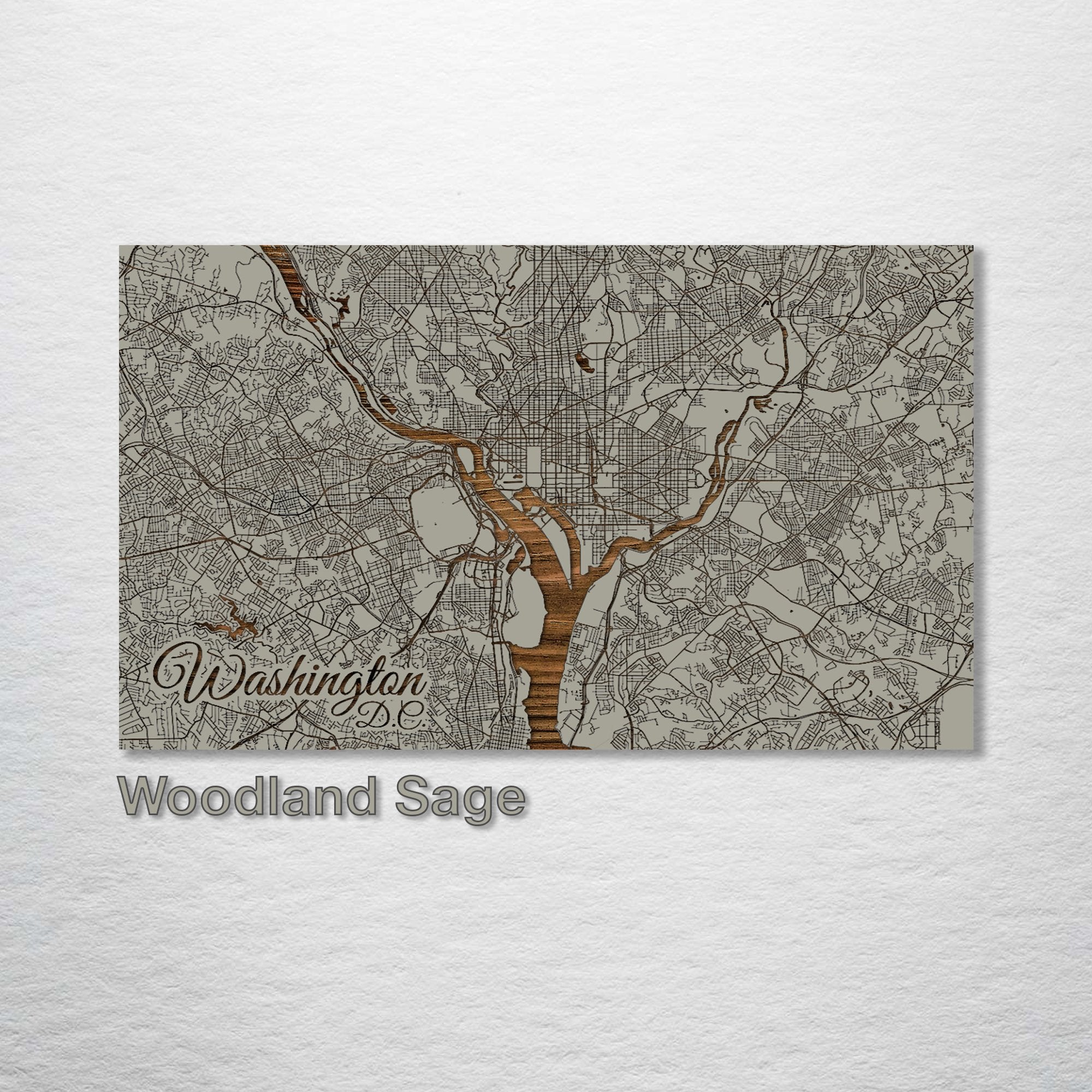 Washington, DC - Street Map on Wood