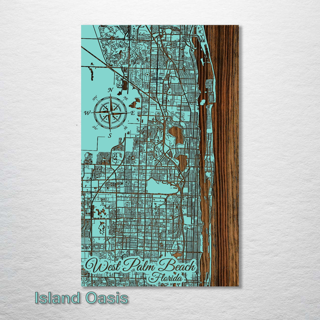 West Palm Beach, FL - Street Map on Wood