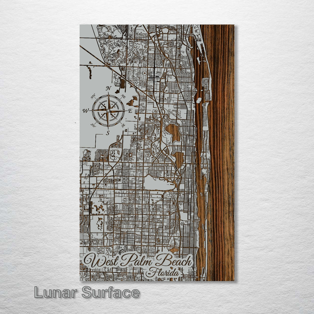 West Palm Beach, FL - Street Map on Wood