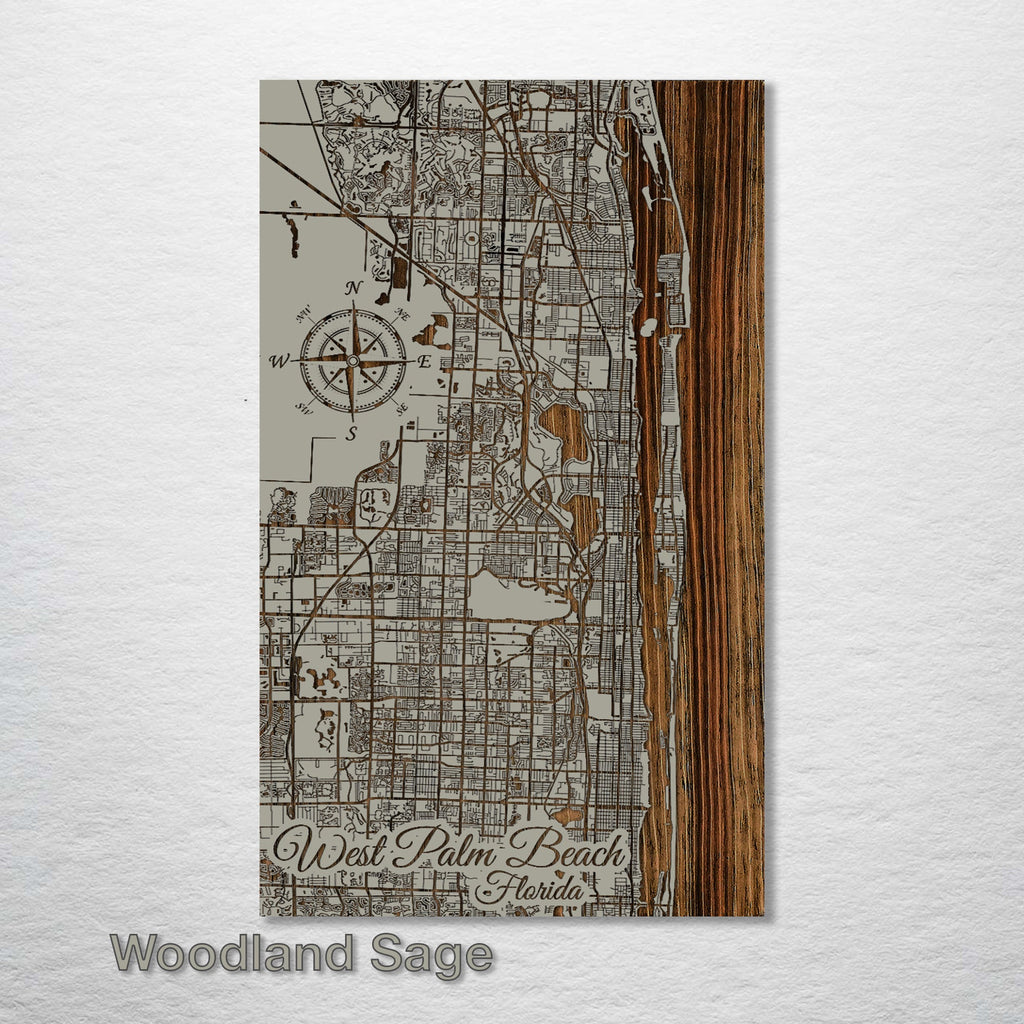 West Palm Beach, FL - Street Map on Wood