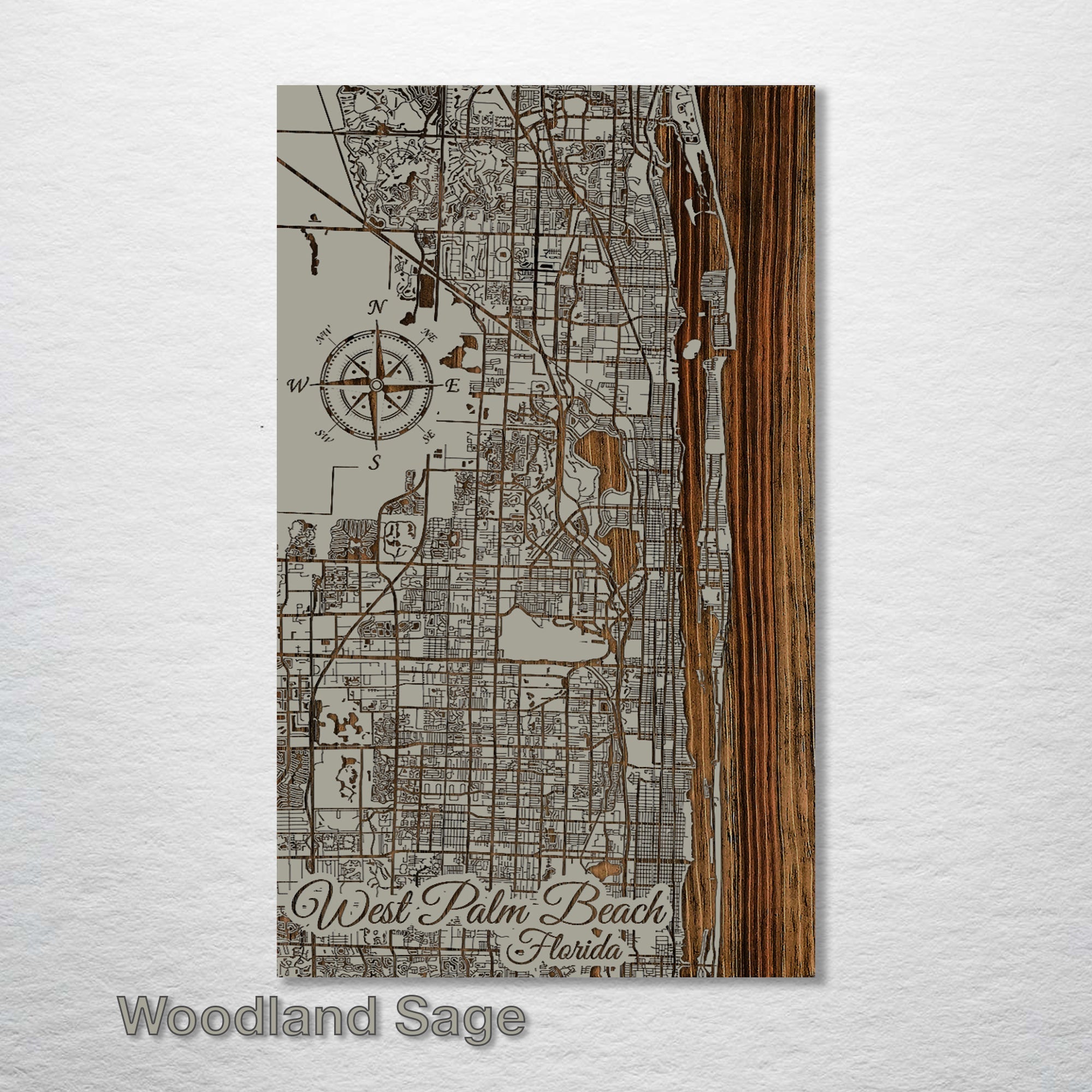 West Palm Beach, FL - Street Map on Wood