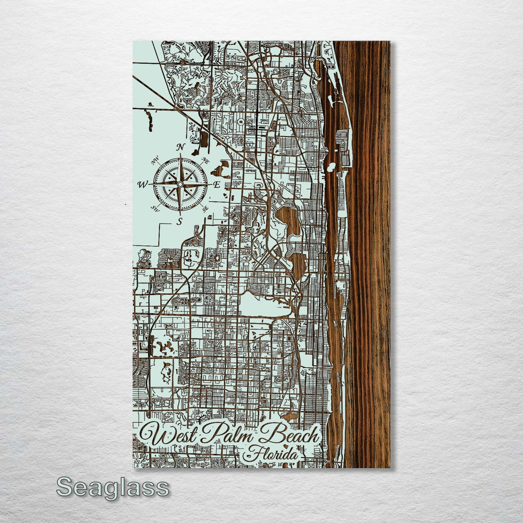 West Palm Beach, FL - Street Map on Wood