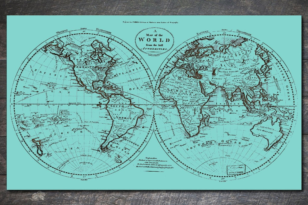 Historic World Map on Wood 1795