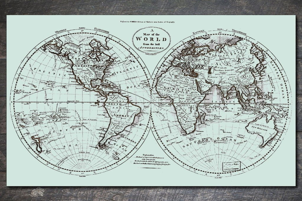 Historic World Map on Wood 1795