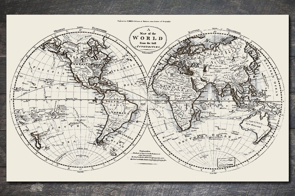 Historic World Map on Wood 1795