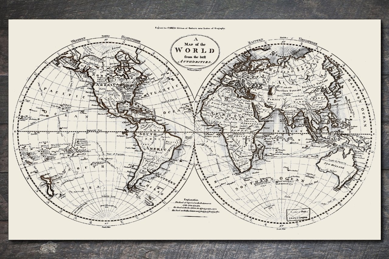 Historic World Map on Wood 1795