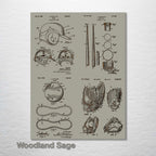 Baseball Equipment - Four Patent Collage on Wood