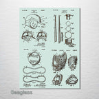 Baseball Equipment - Four Patent Collage on Wood