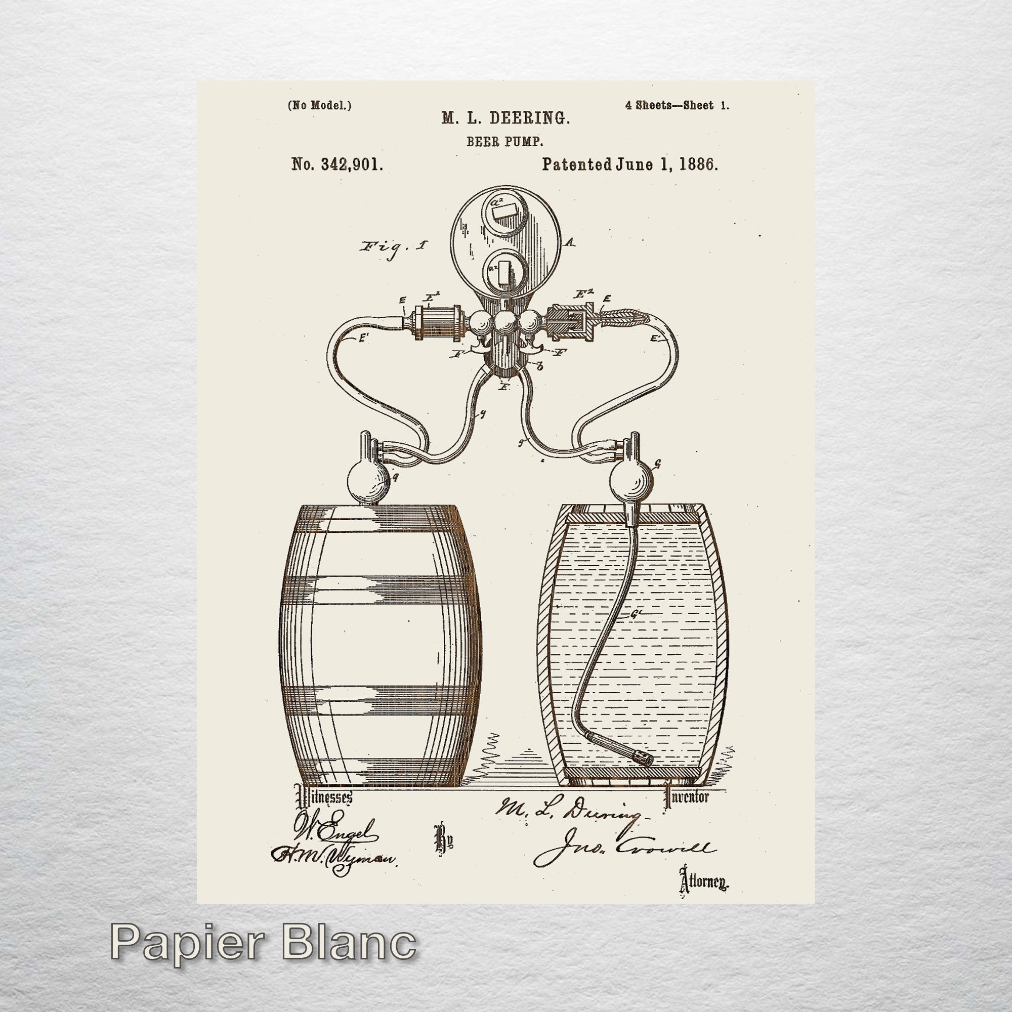 Beer Pump - Patent on Wood