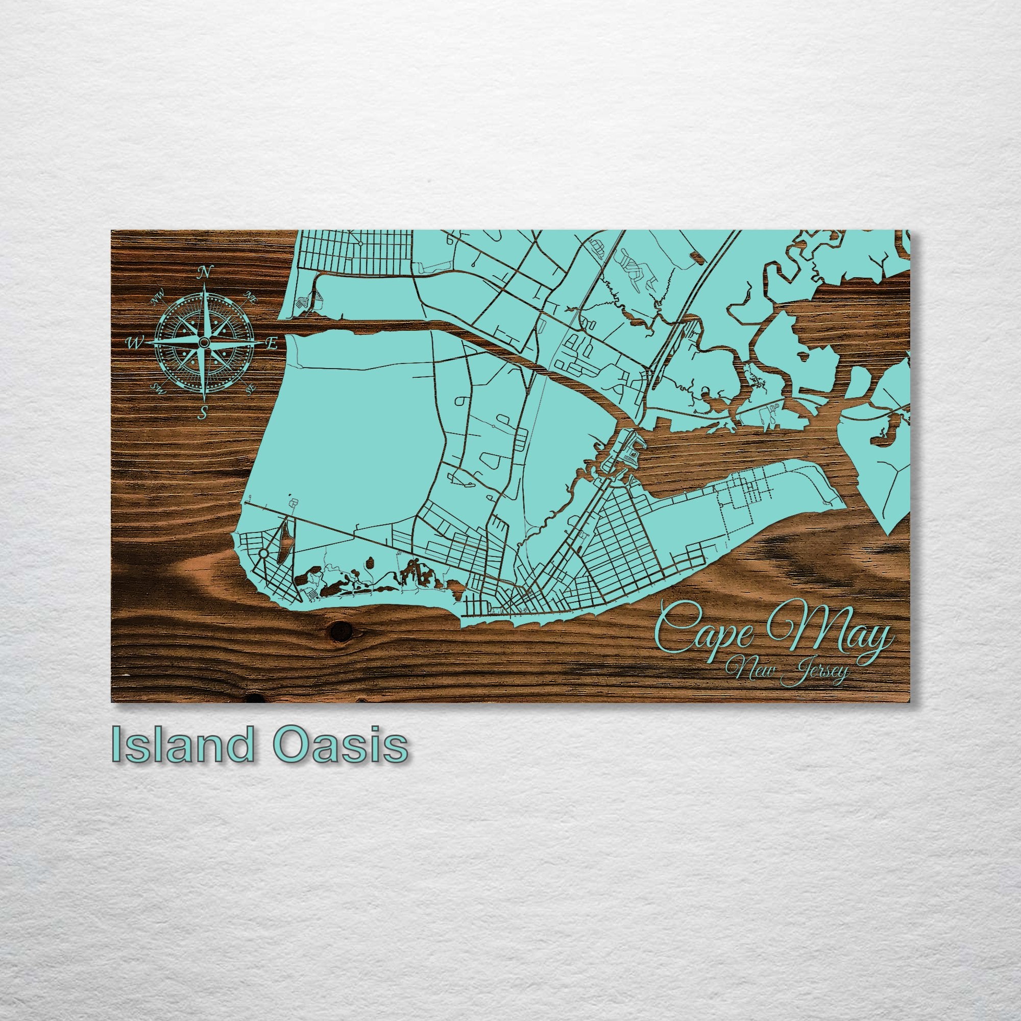 Cape May, NJ - Street Map on Wood