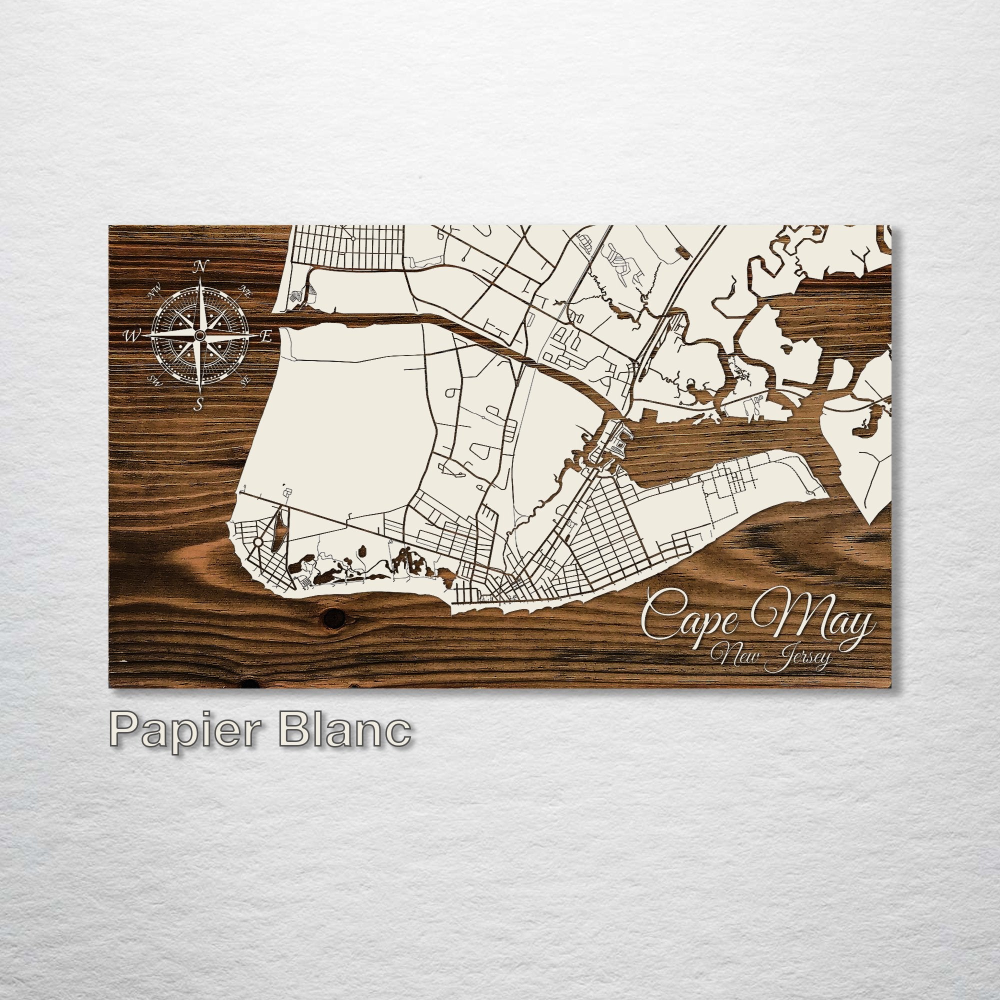 Cape May, NJ - Street Map on Wood