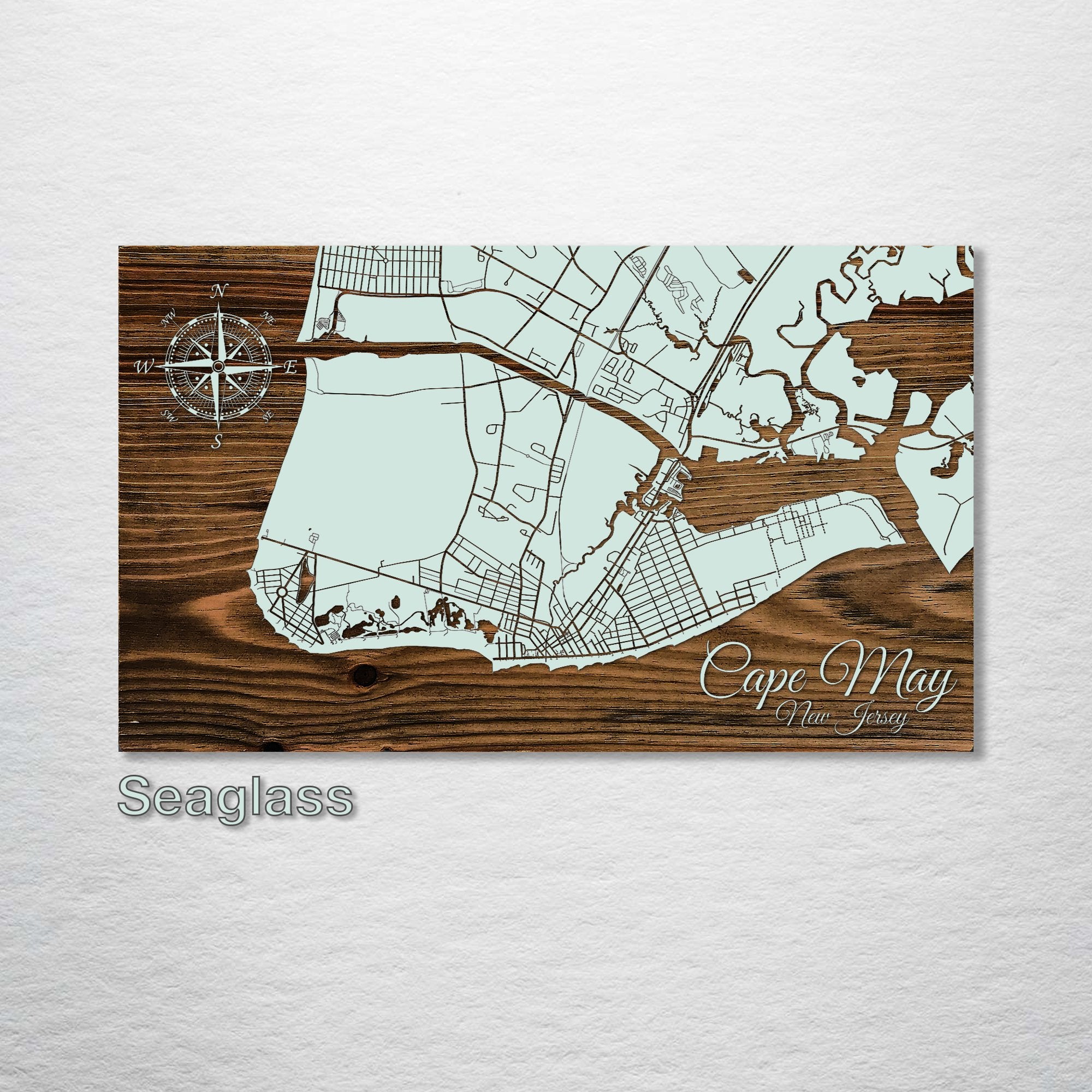 Cape May, NJ - Street Map on Wood