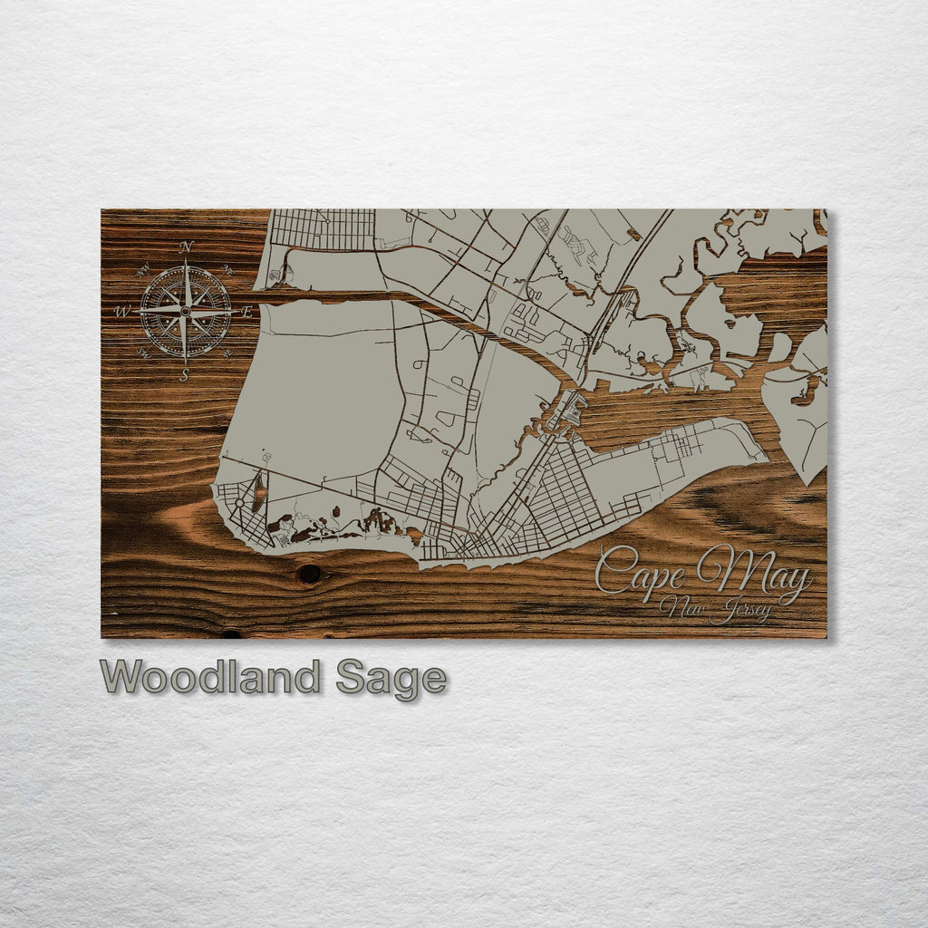 Cape May, NJ - Street Map on Wood