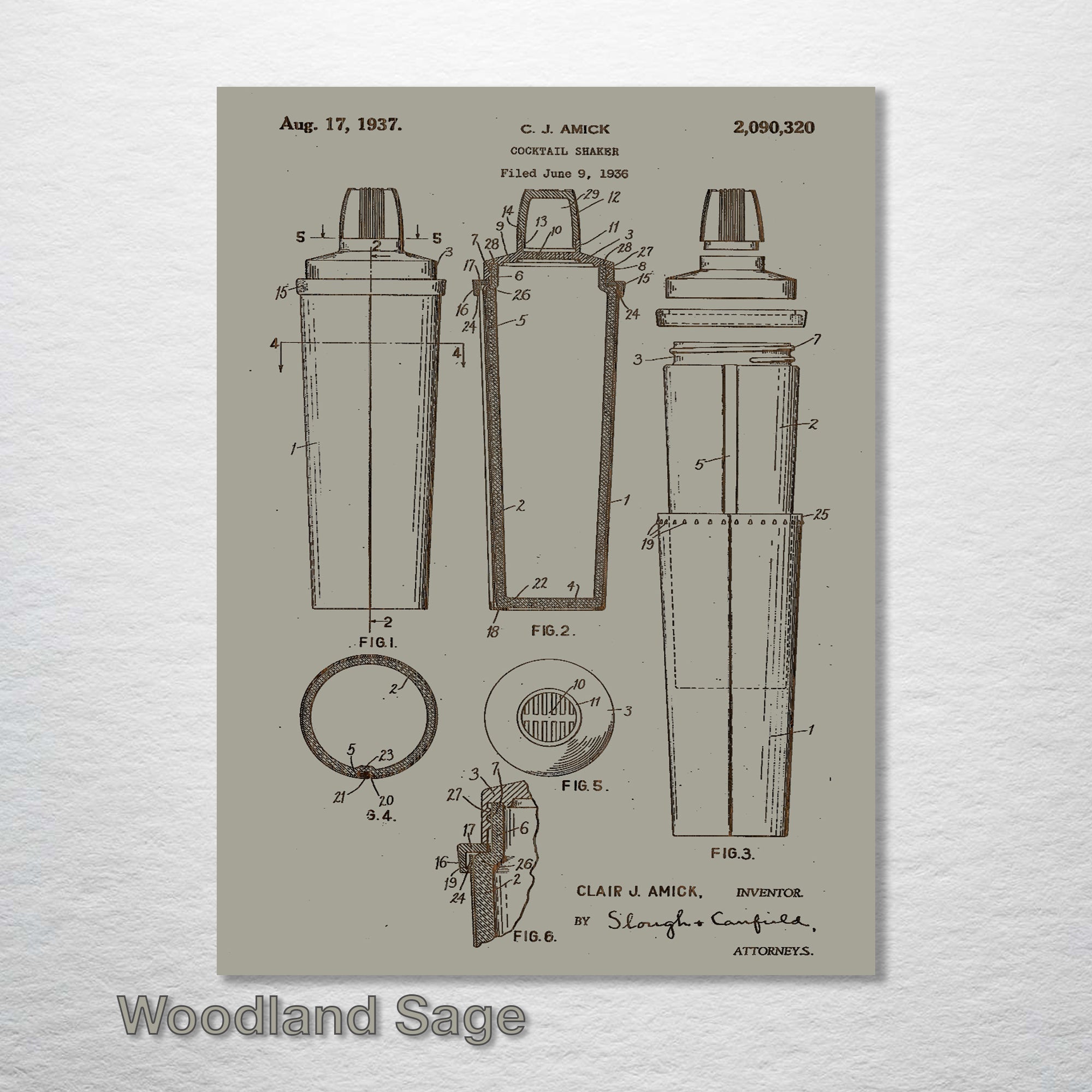 Cocktail Shaker - Patent on Wood