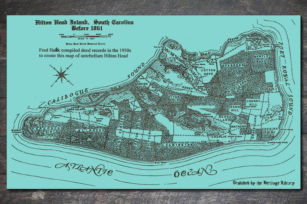 Hilton Head Island, SC Before 1861 - Historic Map on Wood