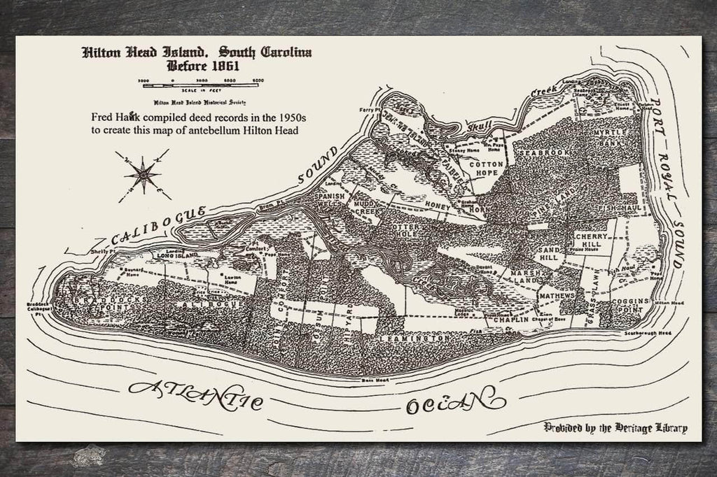 Hilton Head Island, SC Before 1861 - Historic Map on Wood