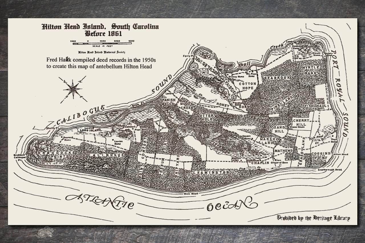 Hilton Head Island, SC Before 1861 - Historic Map on Wood