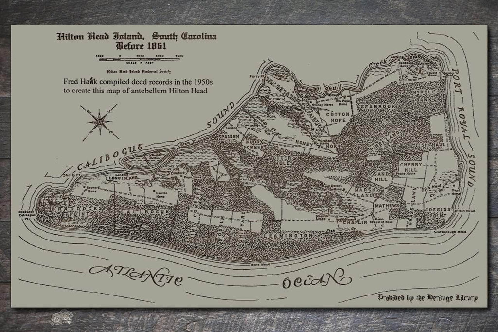 Hilton Head Island, SC Before 1861 - Historic Map on Wood