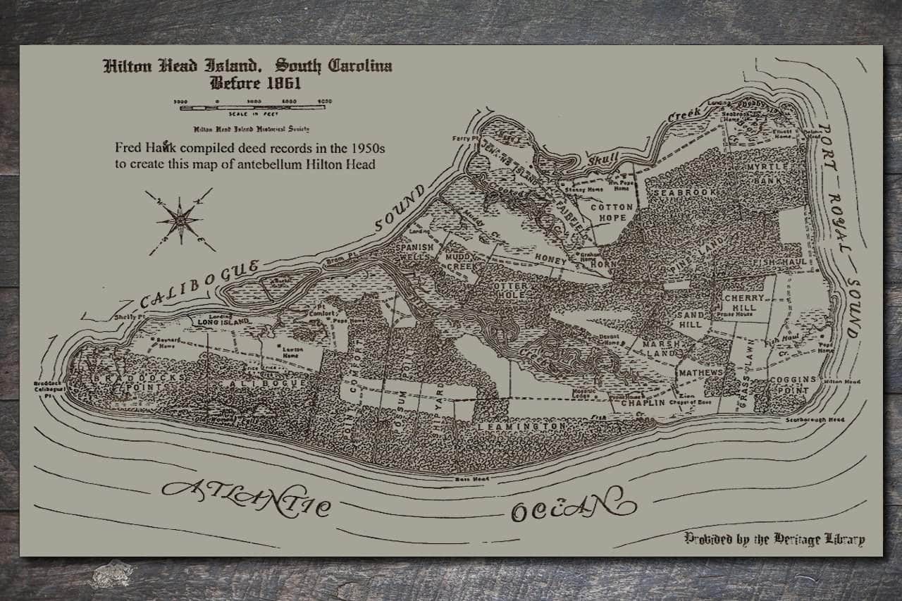 Hilton Head Island, SC Before 1861 - Historic Map on Wood