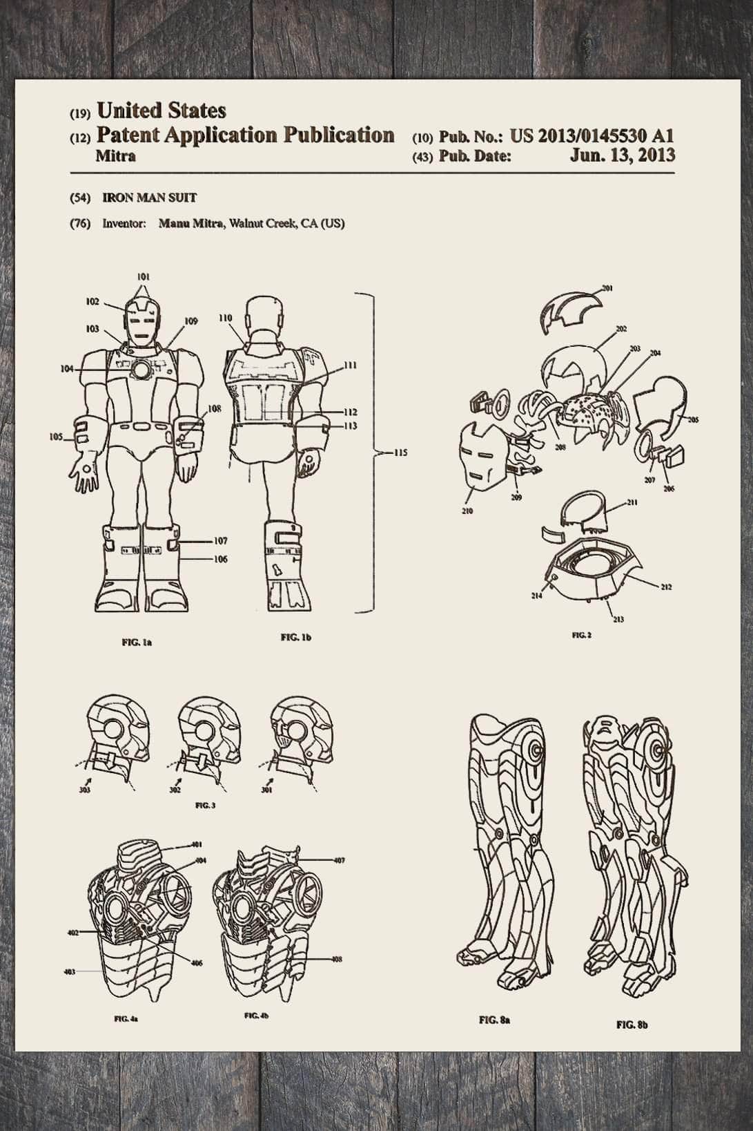 Iron Man Suit - Patent on Wood