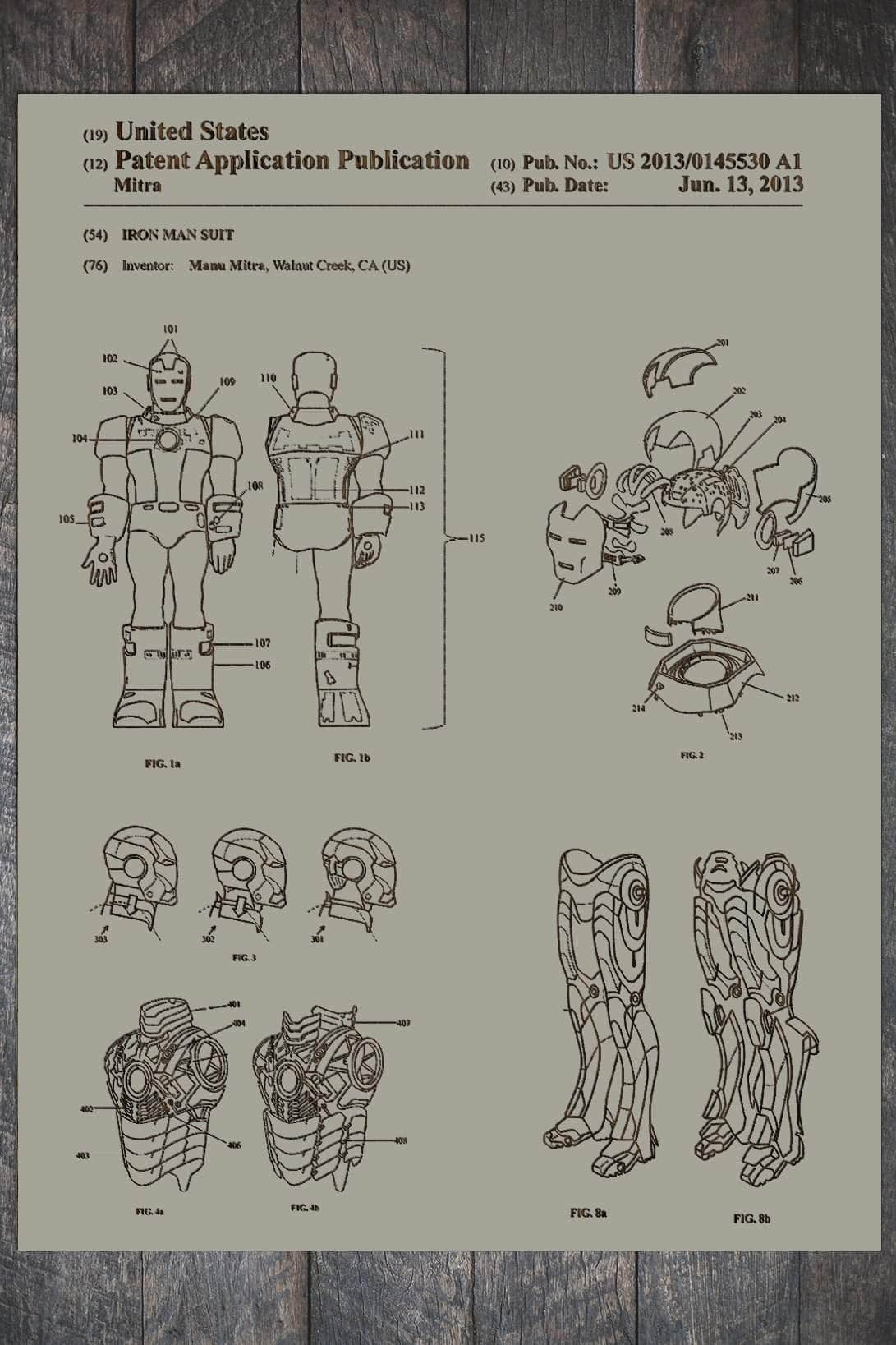 Iron Man Suit - Patent on Wood