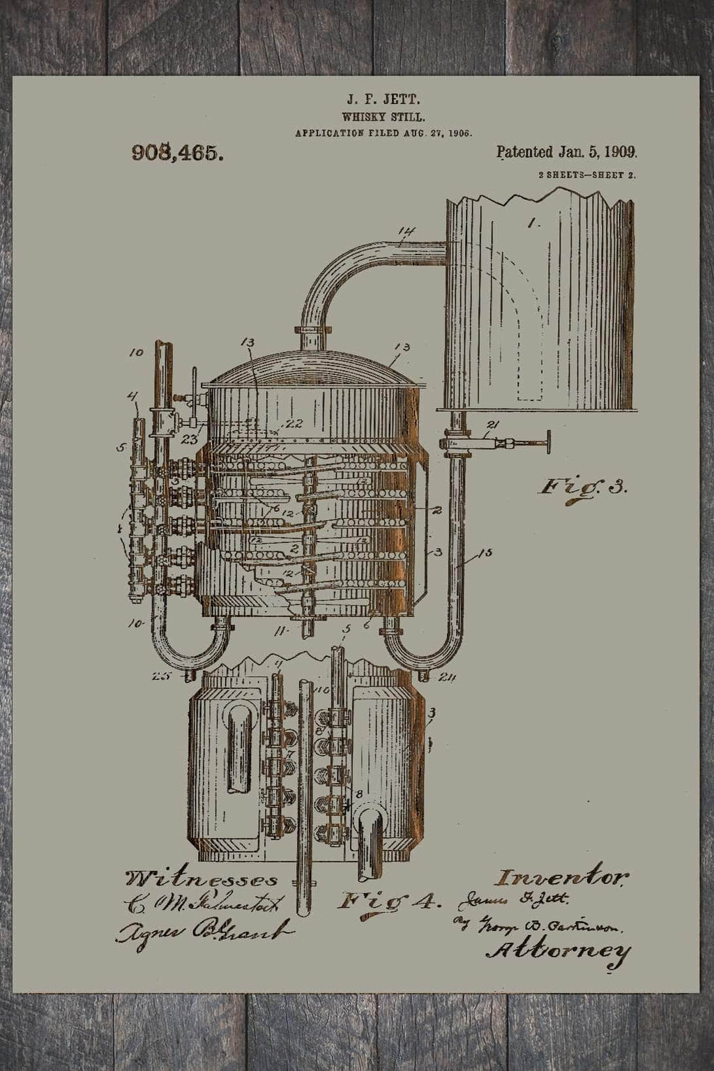 Whiskey Still - Patent on Wood