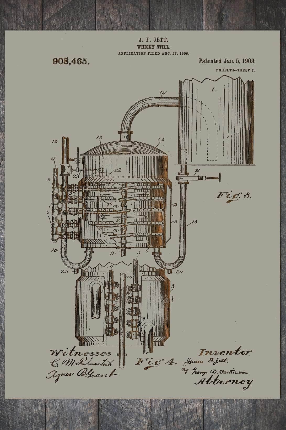 Whiskey Still - Patent on Wood