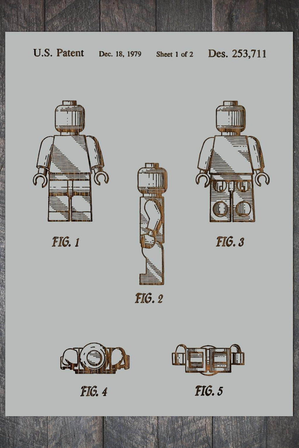 Lego Man - Patent on Wood