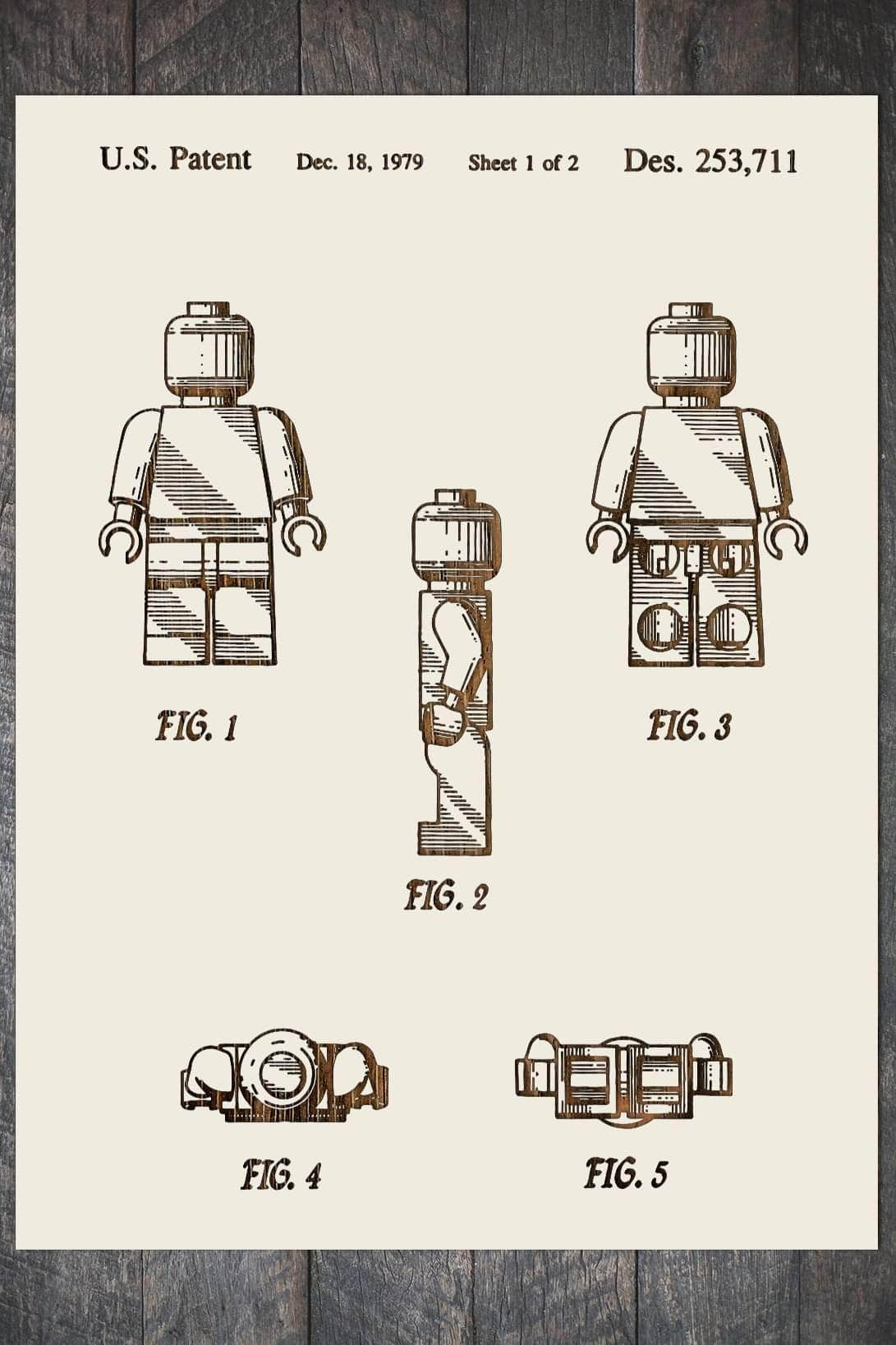 Lego Man - Patent on Wood