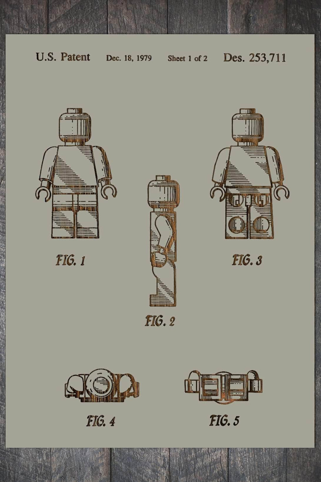 Lego Man - Patent on Wood